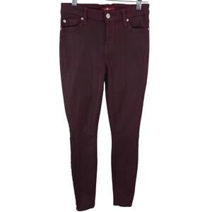 7 For All Mankind Jeans Womens 25 Maroon Coated Sheen Ankle Skinny Low Rise